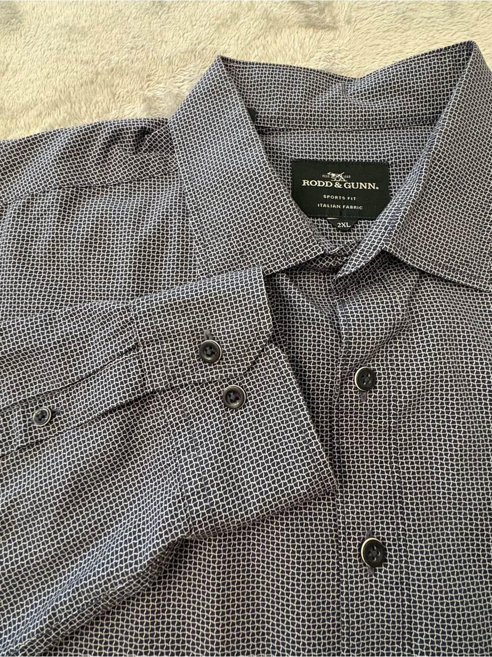 Rodd & Gunn Men's Navy Micro-Pattern Button-Up Long Sleeve Shirt Sz 2XL